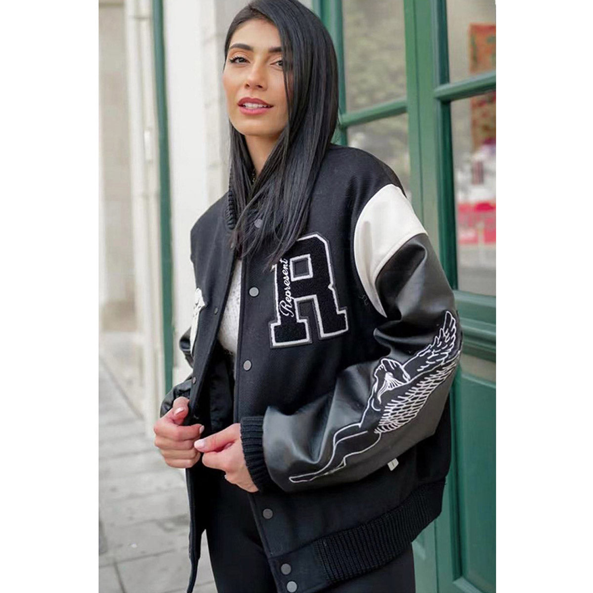 Unisex Baseball Jersey Represents Loose Leather Sleeve Baseball Jacket