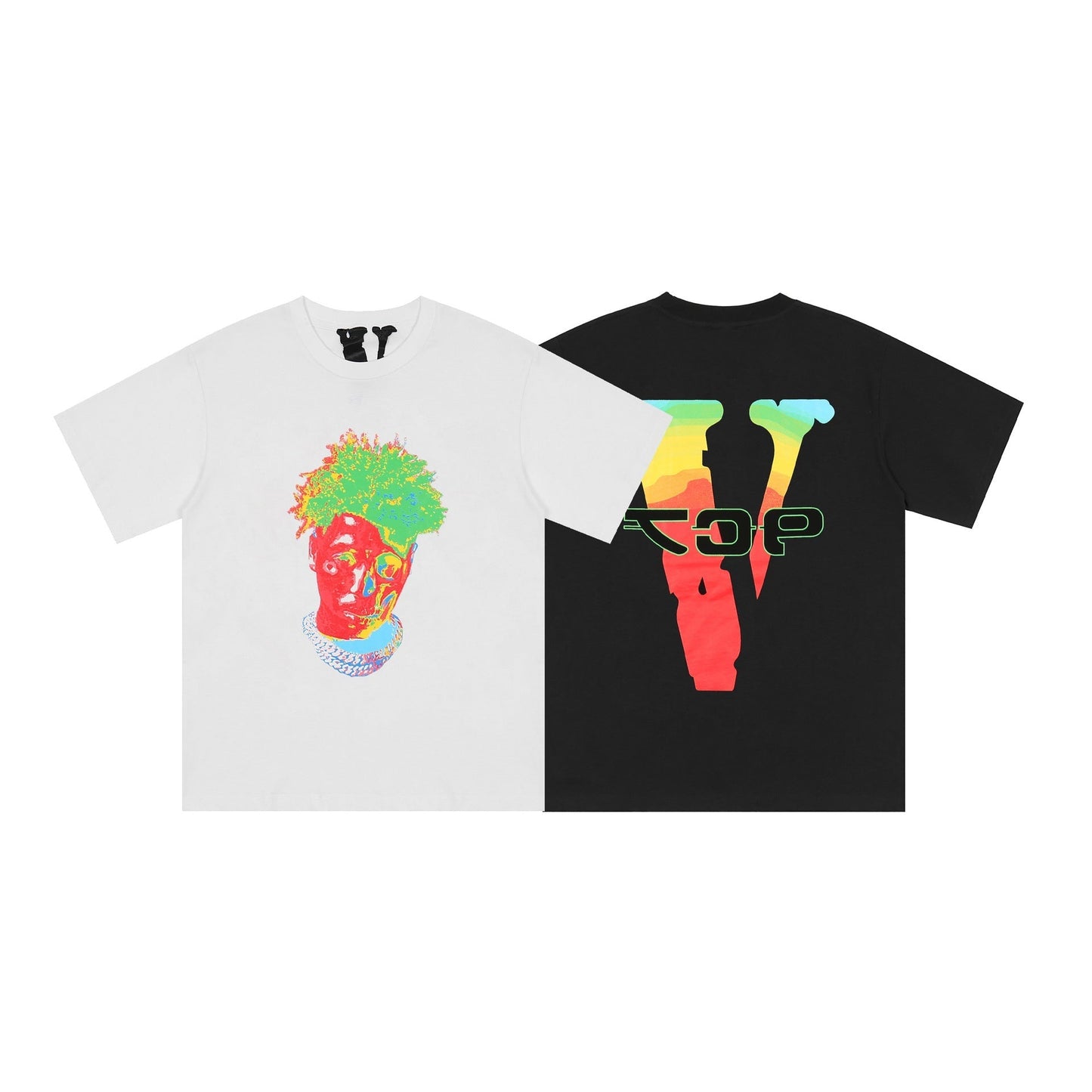 Vlone T Shirts Colorful Portrait Large V Printed Short Sleeve T-shirt Men and Women Hip Hop Loose Half Sleeve