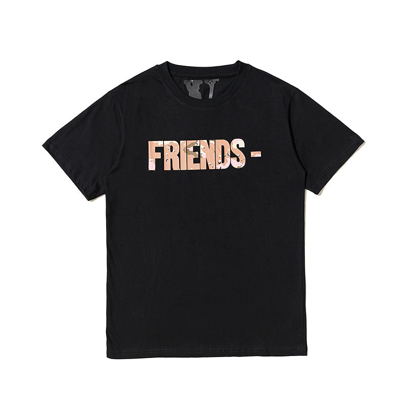 Vlone T Shirts Desert Camouflage Large V Printed Short Sleeve T-shirt Men and Women Couple Loose Hip Hop Half Sleeve