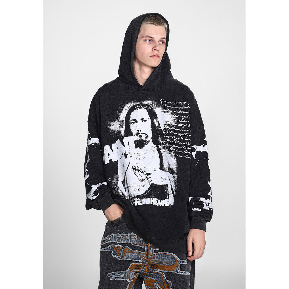 Unisex Hoodies Saint Michael Distressed Loose Hoodie