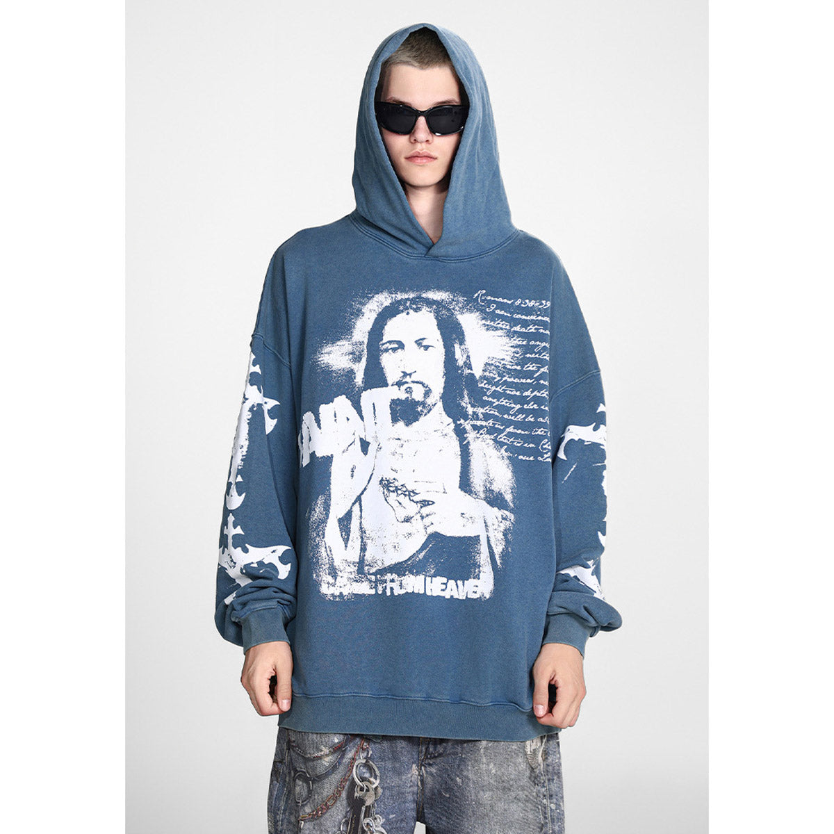 Unisex Hoodies Saint Michael Distressed Loose Hoodie