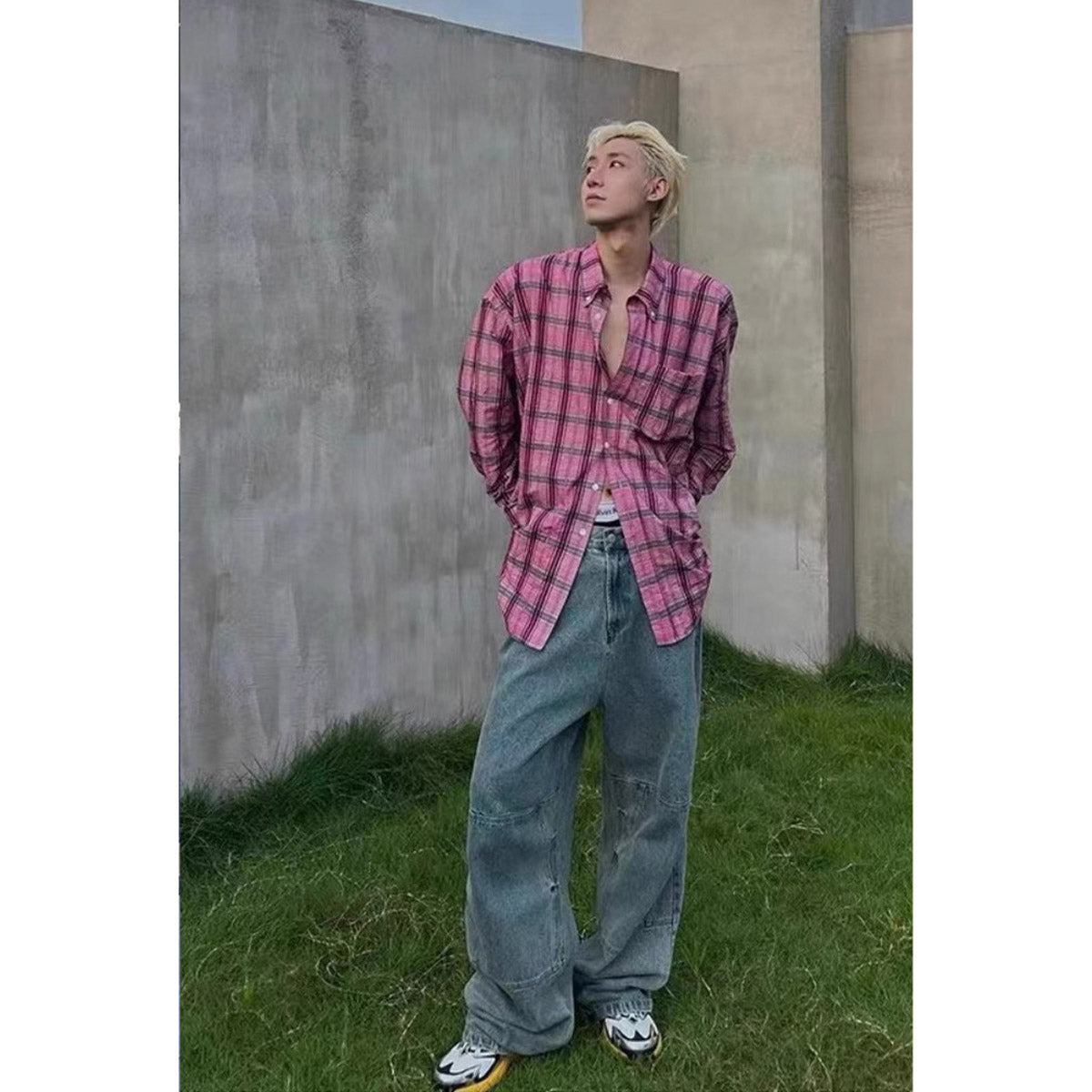 Unisex Shirts Our Legacy Pink Checked Loose Shirt