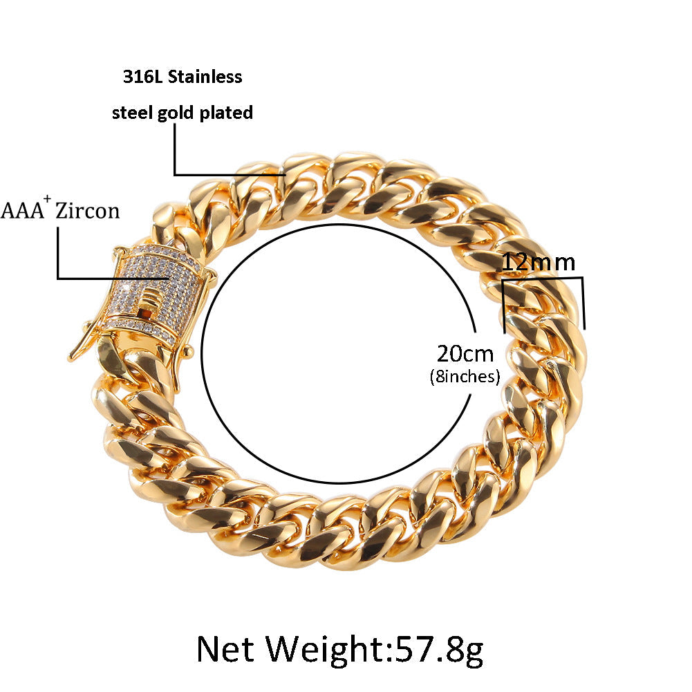 Bracelet Microencrusted Zircon Stainless Steel Cuban Chain St. Valentine's Spectrum