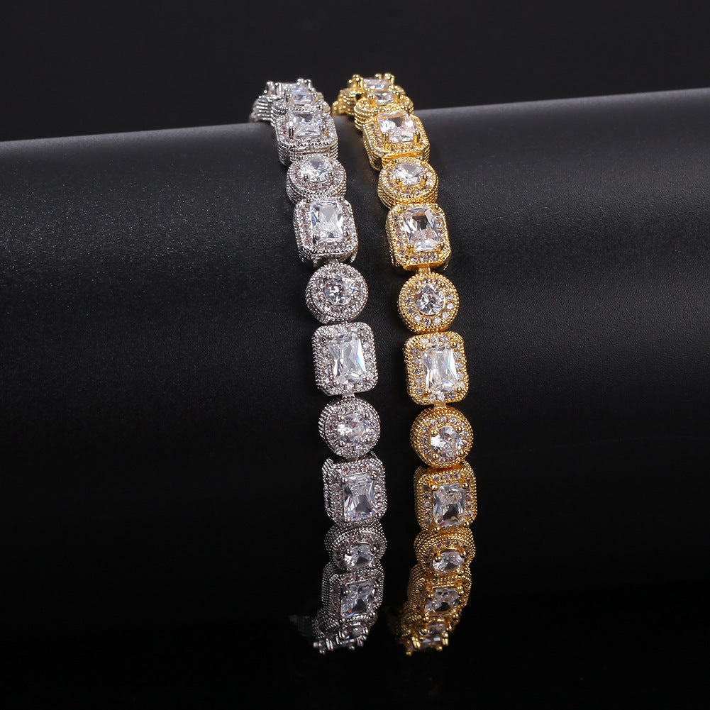 Bracelet Hip Hop Bracelet Square Round Copper with Zircon St. Valentine's Spectrum