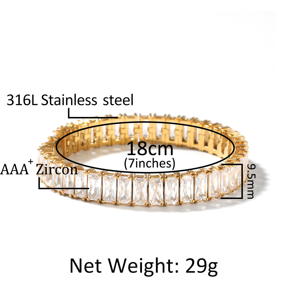Bracelet Gold Plated Square Zircon Stainless Steel Bracelet Hip Hop Spectrum St. Valentine's
