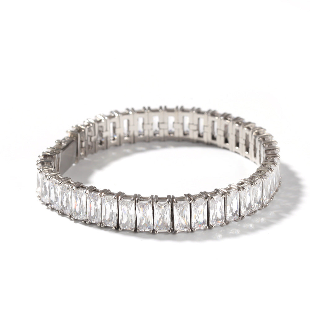 Bracelet Gold Plated Square Zircon Stainless Steel Bracelet Hip Hop Spectrum St. Valentine's