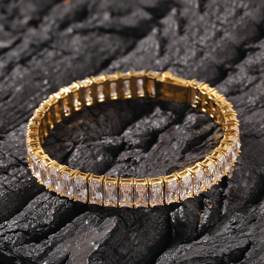 Bracelet Gold Plated Square Zircon Stainless Steel Bracelet Hip Hop Spectrum St. Valentine's