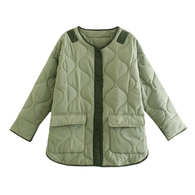 Women Cotton Coat Fashion Diamond Lattice Loose