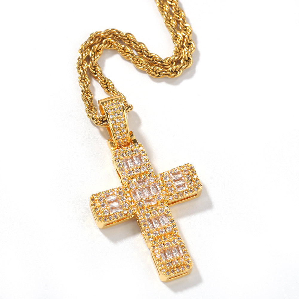 Jewelry Cross Necklace Hiphop Fashion Square Zirconium Pendant Crosses Royalty St. Valentine's