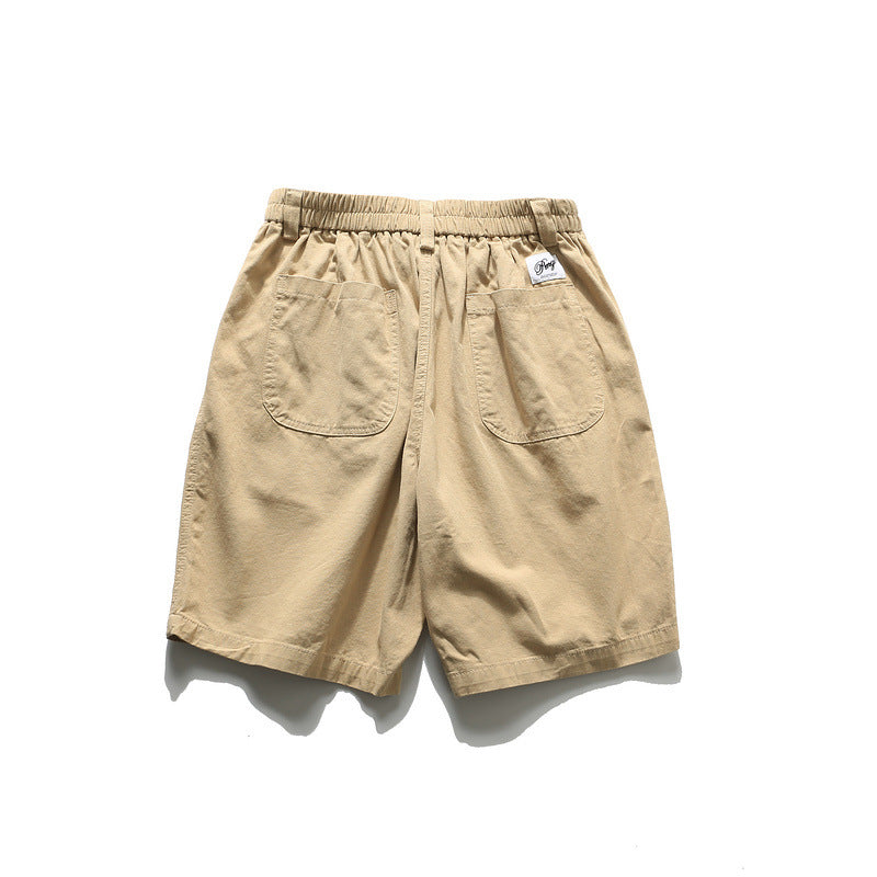 Men Shorts Smiley Embroidery Mark Solid Color Overalls Casual Shorts