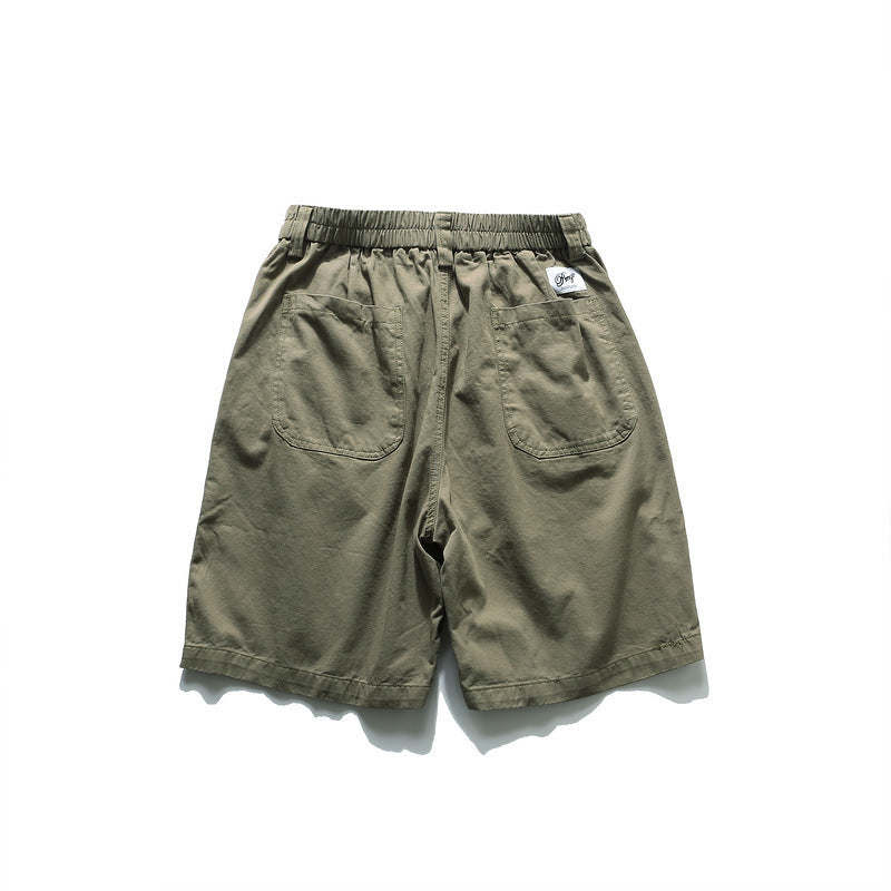 Men Shorts Smiley Embroidery Mark Solid Color Overalls Casual Shorts