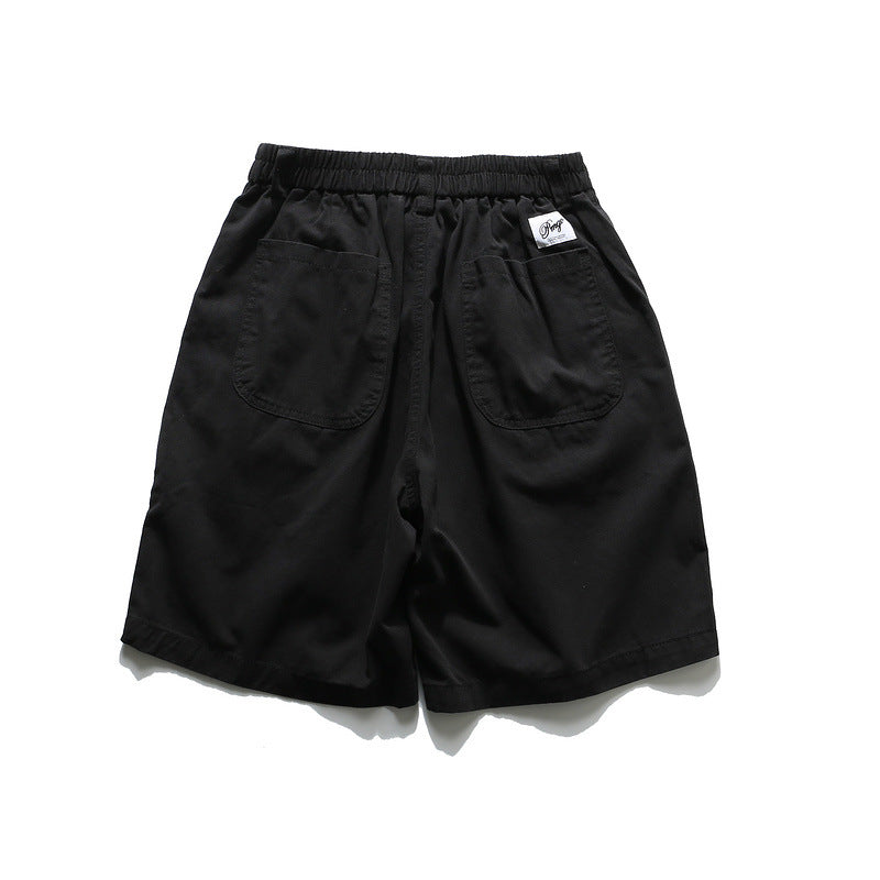 Men Shorts Smiley Embroidery Mark Solid Color Overalls Casual Shorts