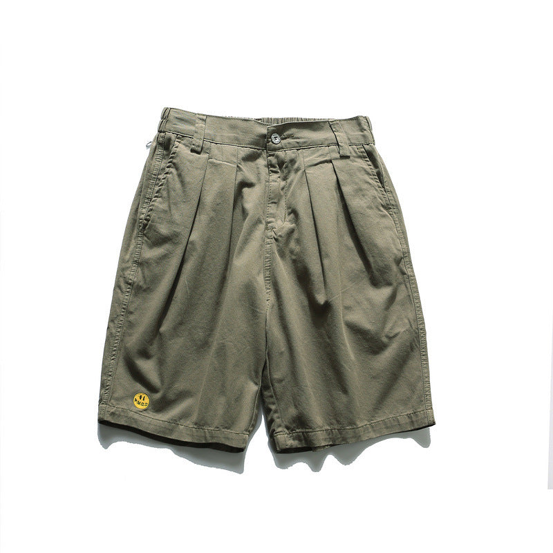 Men Shorts Smiley Embroidery Mark Solid Color Overalls Casual Shorts