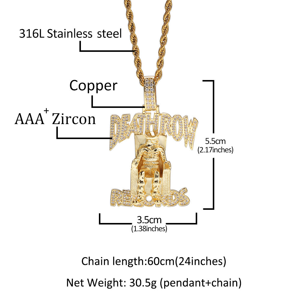 Jewelry DEATHROW Pendant Full Zircon Hiphop Letter Necklace Hip Hop St. Valentine's Royalty Word Up