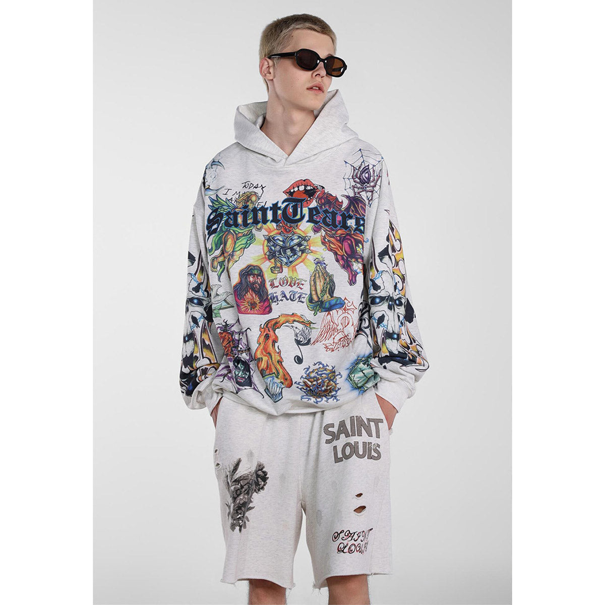 Unisex Hoodies Saint Michael Comic Pattern Loose Hoodie