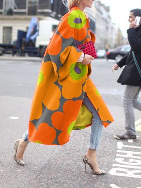 Women Trench Coat Autumn and Winter Long Bell Sleeve Jacket Printed Loose Trench Coat