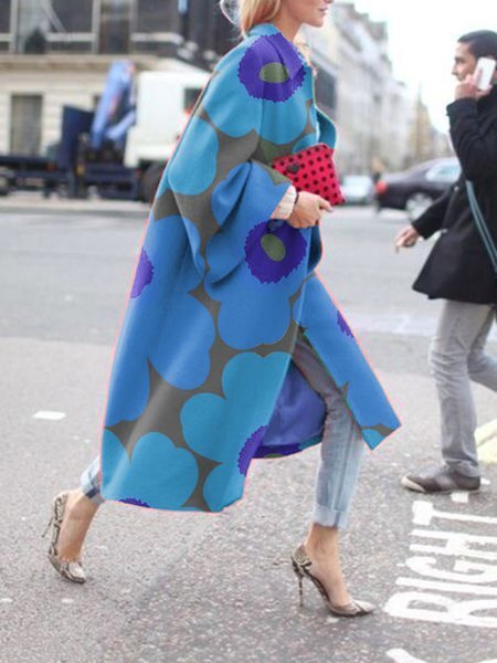 Women Trench Coat Autumn and Winter Long Bell Sleeve Jacket Printed Loose Trench Coat
