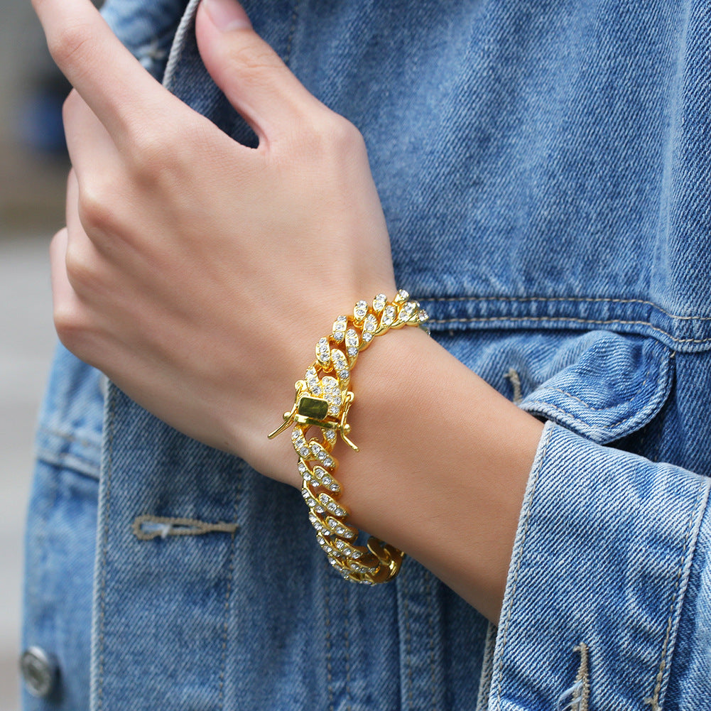 Bracelet Hip Hop Alloy Diamond Cuban Bracelet St. Valentine's Spectrum