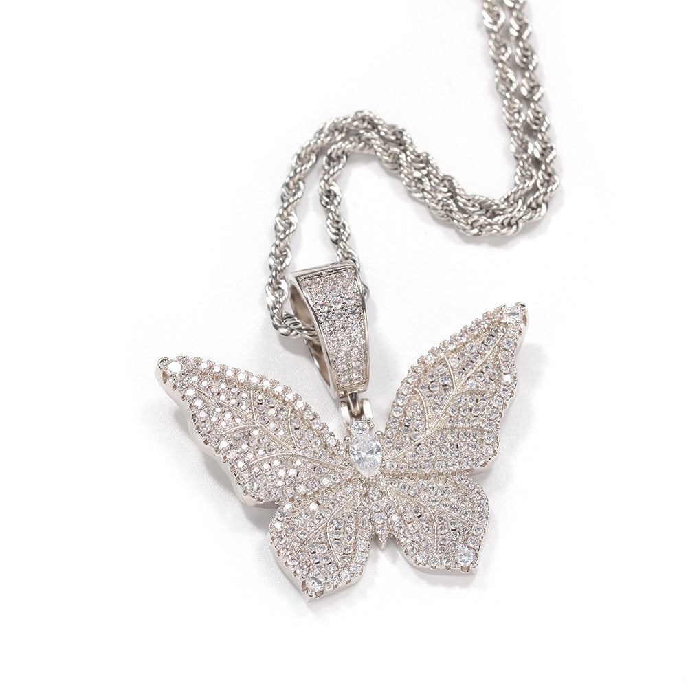 Jewelry Hip Hop Zircon Butterfly Pendant Necklace ins Wind Butterfly Animal St. Valentine's Spectrum