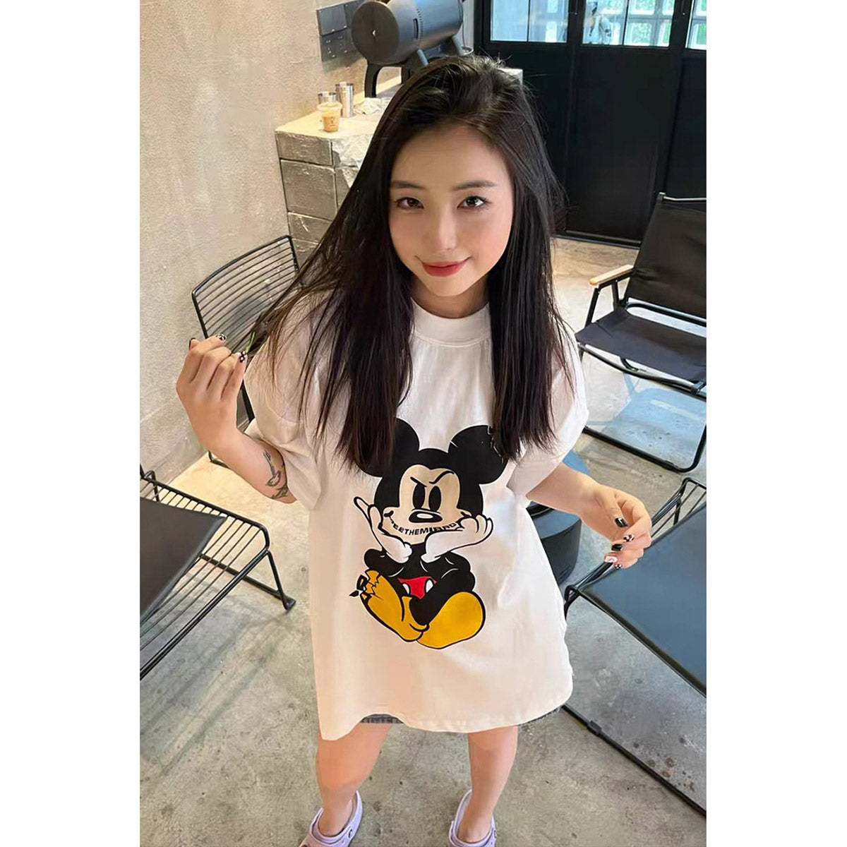 Unisex T-Shirts SEE THE MIRAGE Mickey Cartoon Print Distressed Loose T-Shirt