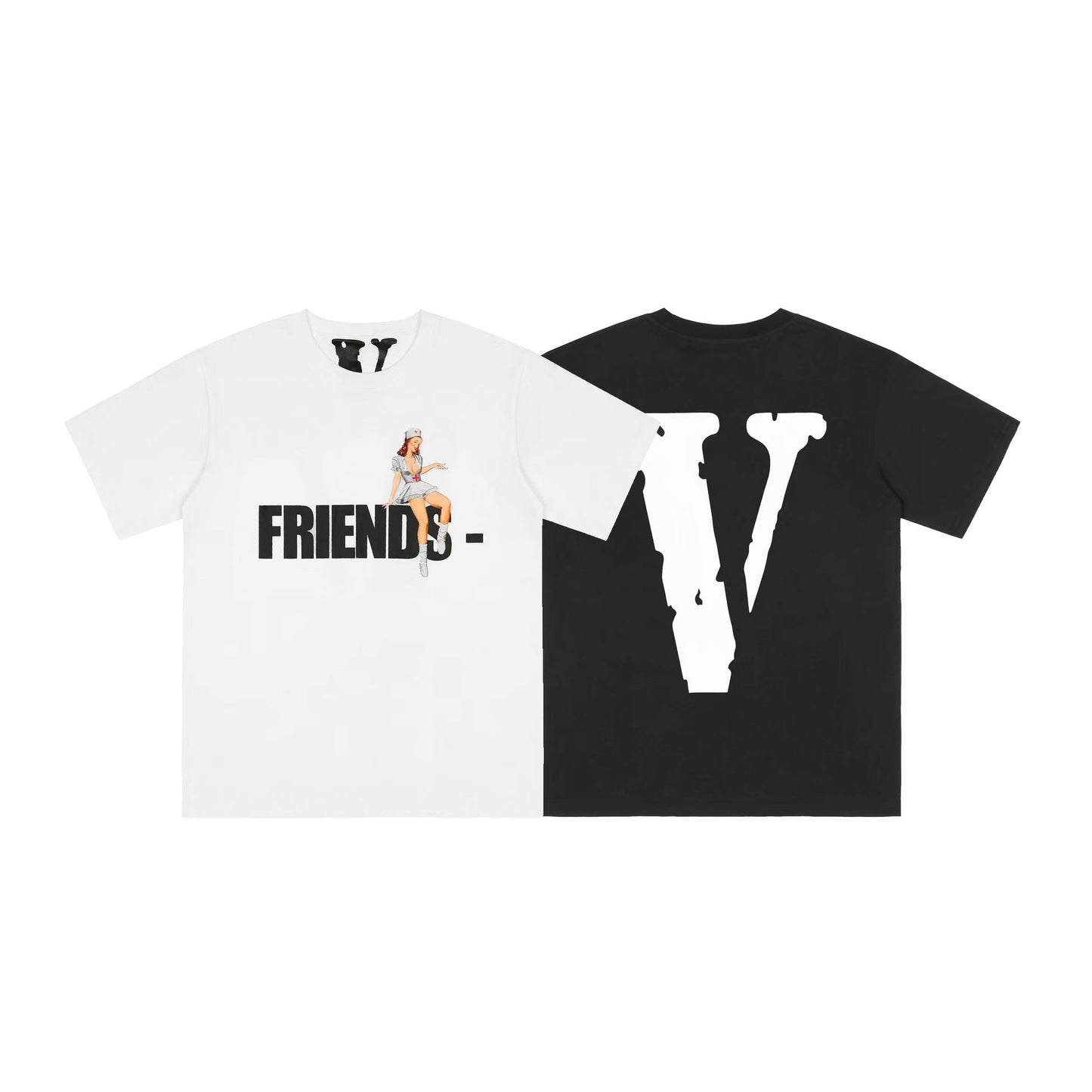 Vlone T Shirts Friends Nurse Large V Printed Short Sleeve T-shirt Men's and Women's High Street BF Half Sleeve