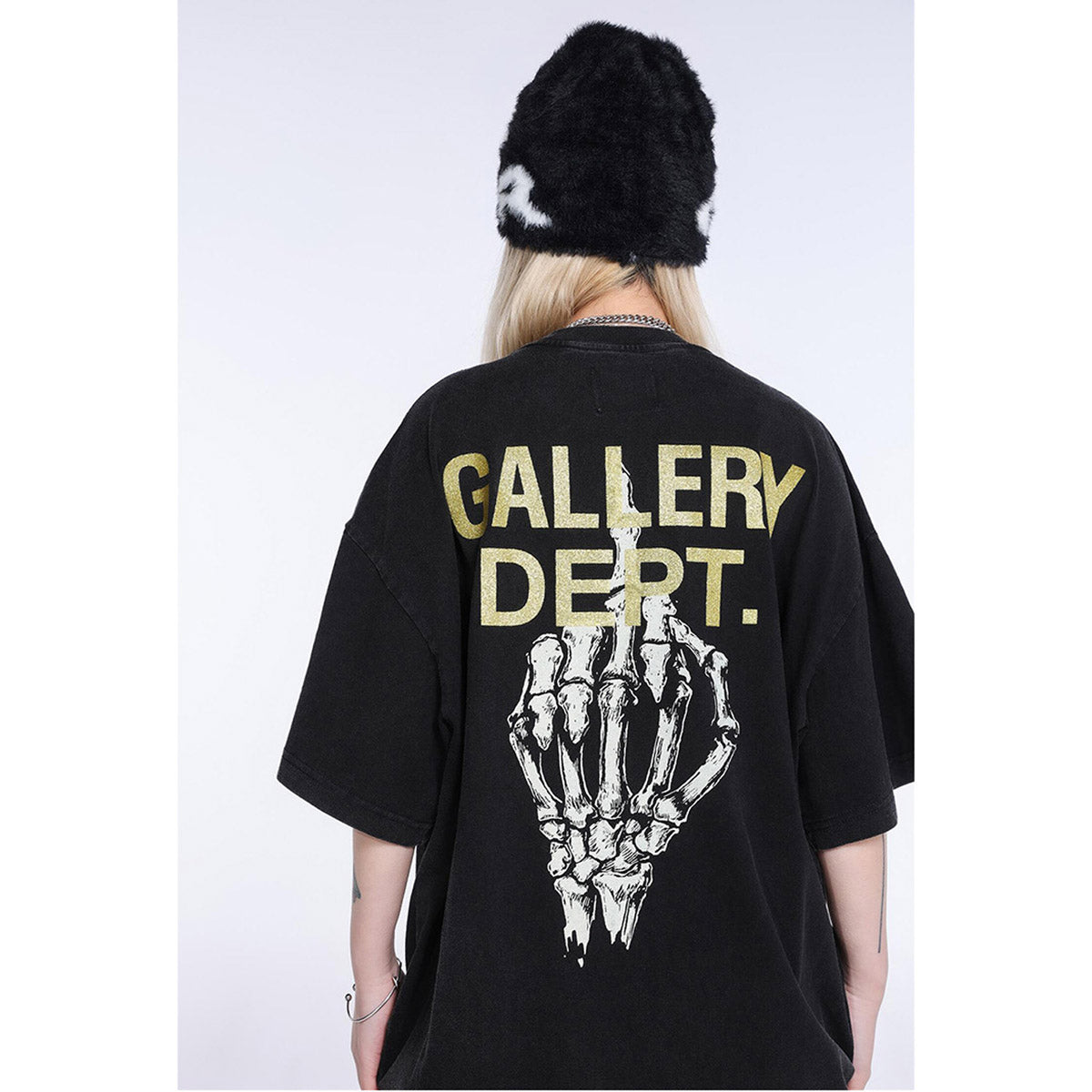 Unisex T-Shirts GALLERY DEPT Skull Middle Finger Print Loose T-Shirt