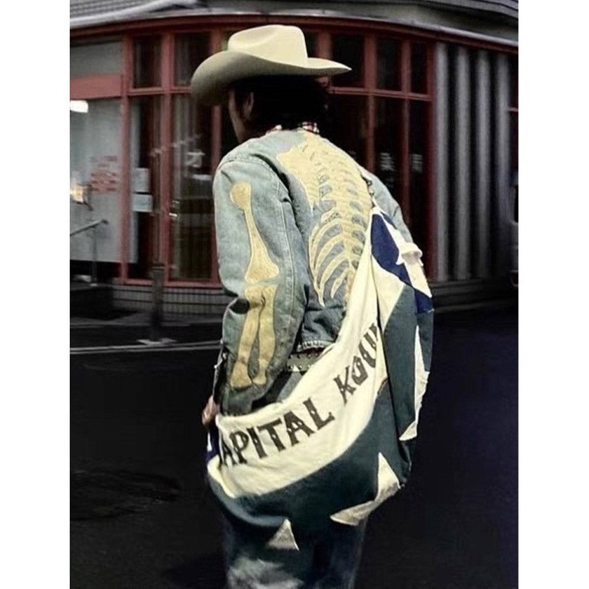 Unisex Denim Jacket Skeleton Embroidered Loose Cardigan Denim Jacket