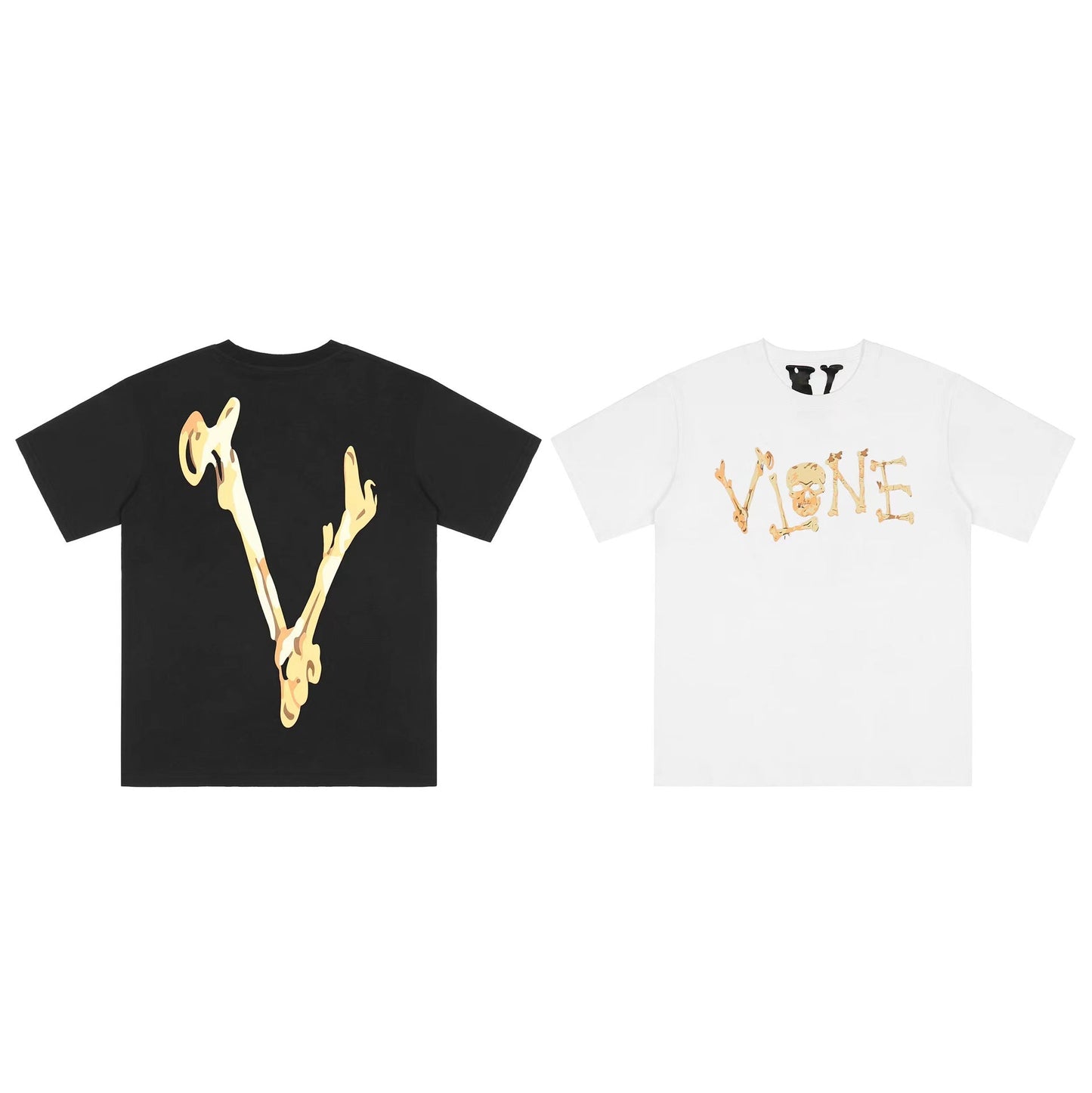 Vlone T Shirts Skull Bones Large V Printed Short Sleeve T-shirt Men and Women Couple Hip Hop Half Sleeve