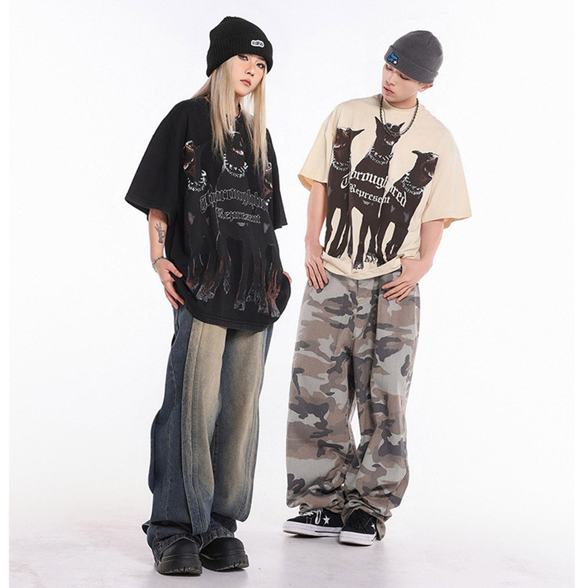 Unisex T-Shirts Doberman REPRESENT Vintage Loose Short Sleeves