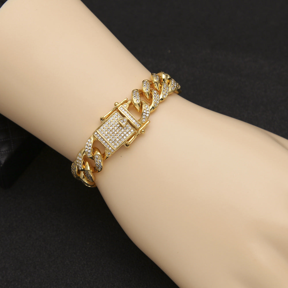 Bracelet Hip Hop Bracelet Full Diamond Gold Cuban Bracelet Spectrum St. Valentine's