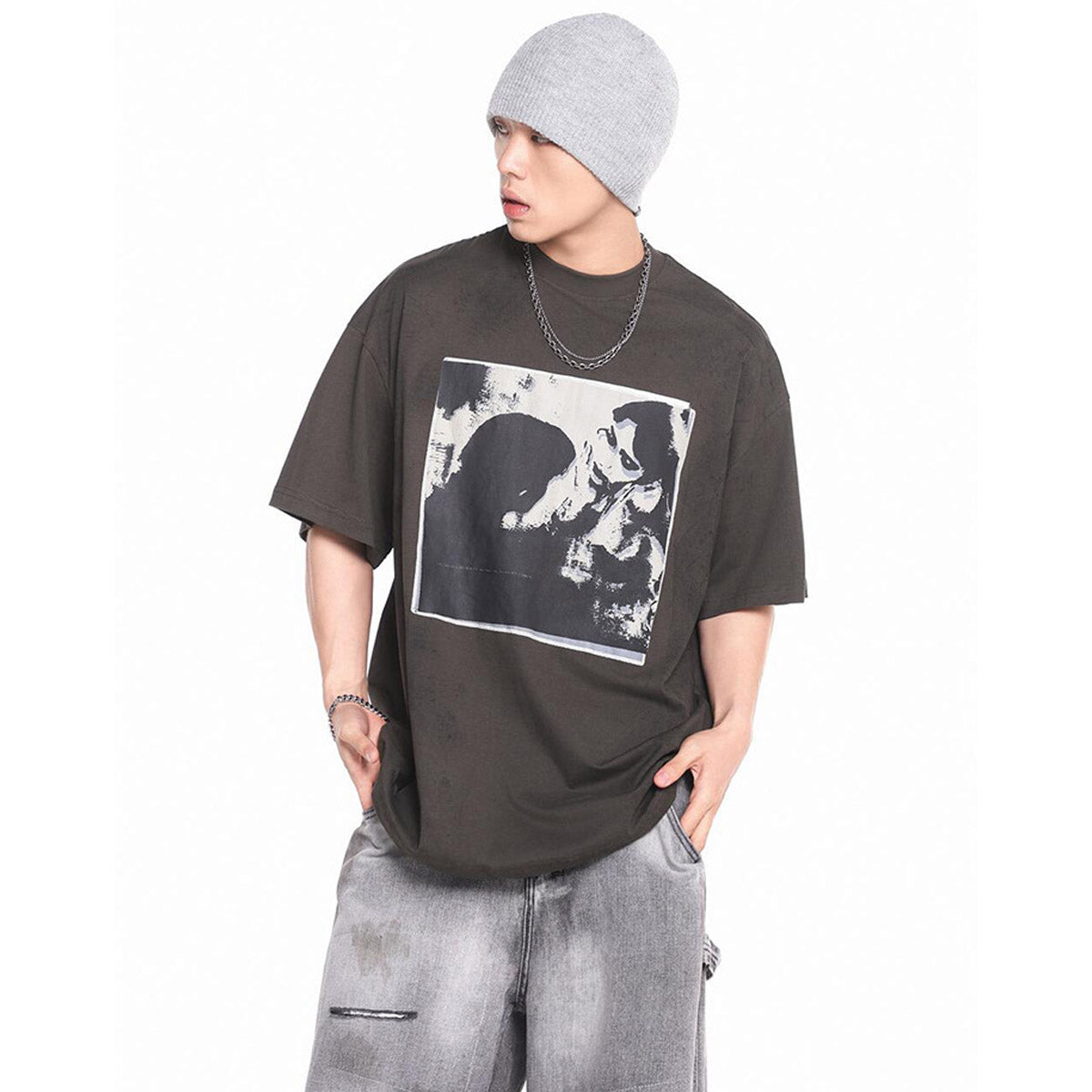Unisex T-Shirts ERD Portrait Print Loose Old T-Shirt