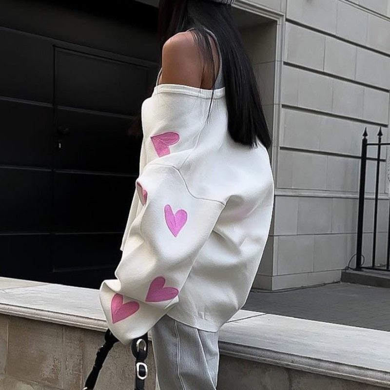 Ladies Leisure Knitwear Embroidery Love Autumn and Winter Cardigan Women's Long-Sleeved Woolen Jacket