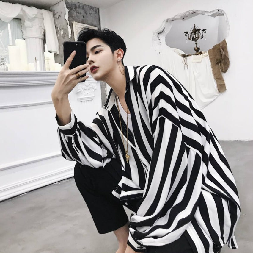 Men Shirts Stripes All-Matching Loose Casual