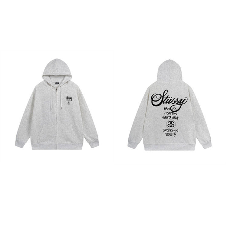 Stussy Hoodie Zip-Up Cardigan Fleece Hooded Sweater
