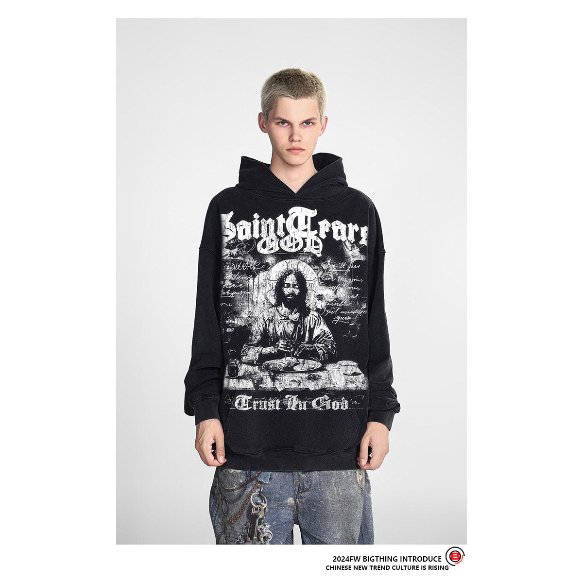 Unisex Hoodies Saint Michael Old Casual Loose Hoodie