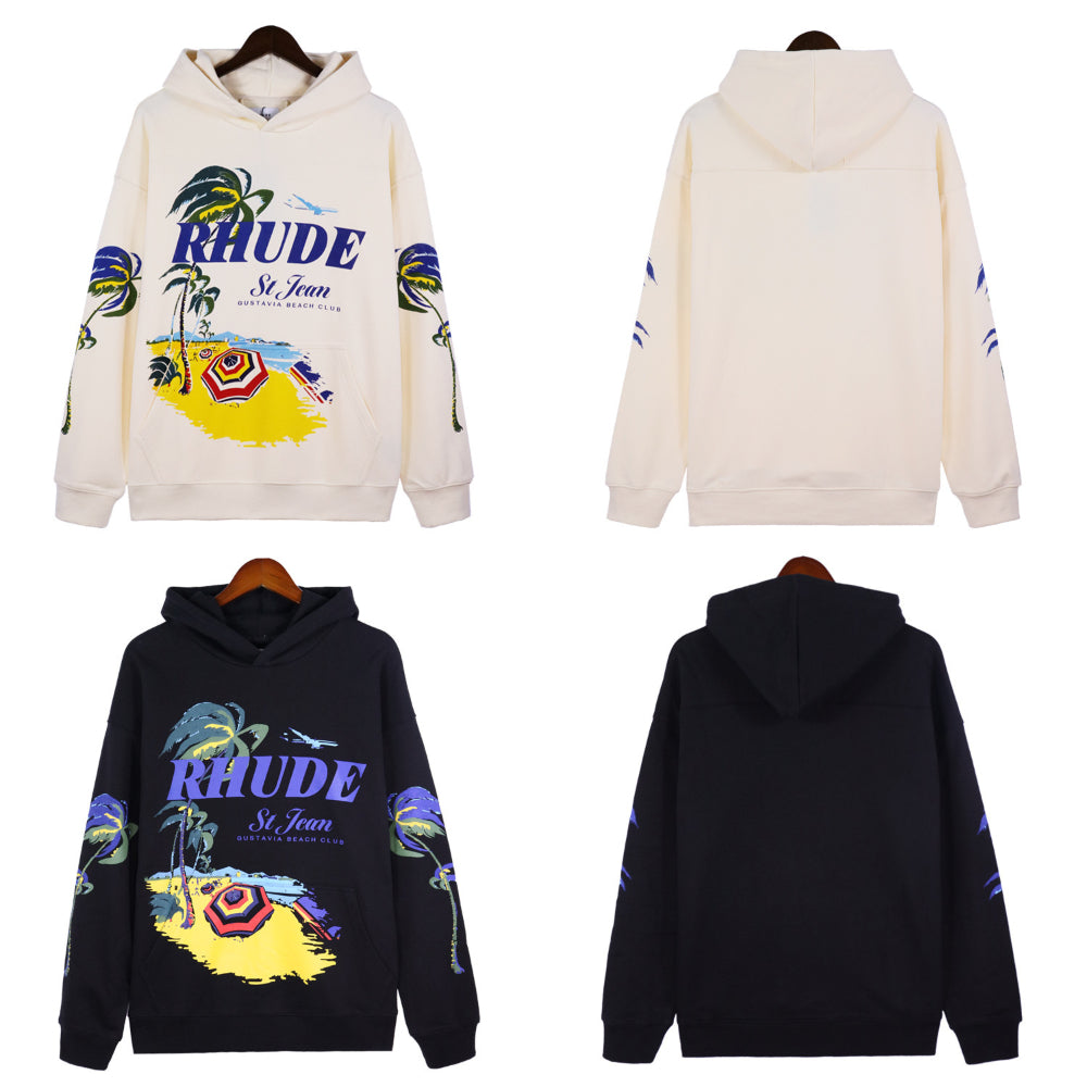 Rhude Hoodie Beach Coconut Letter Print Hooded Sweater Jacket