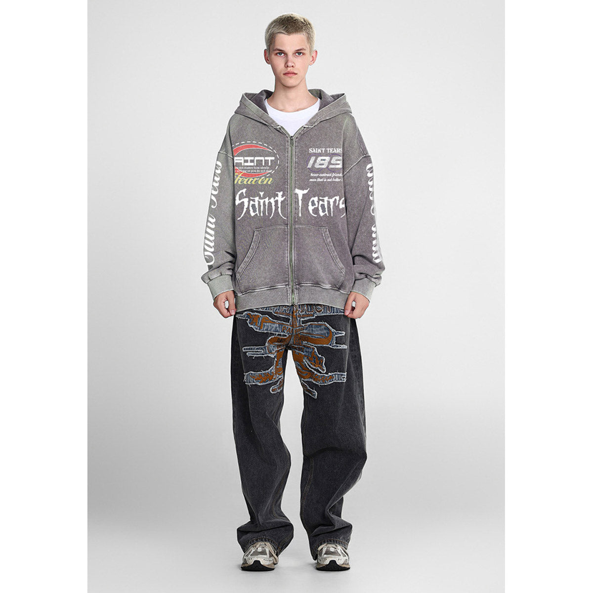 Unisex Hoodies Saint Michael Trendy Old Loose Hoodie
