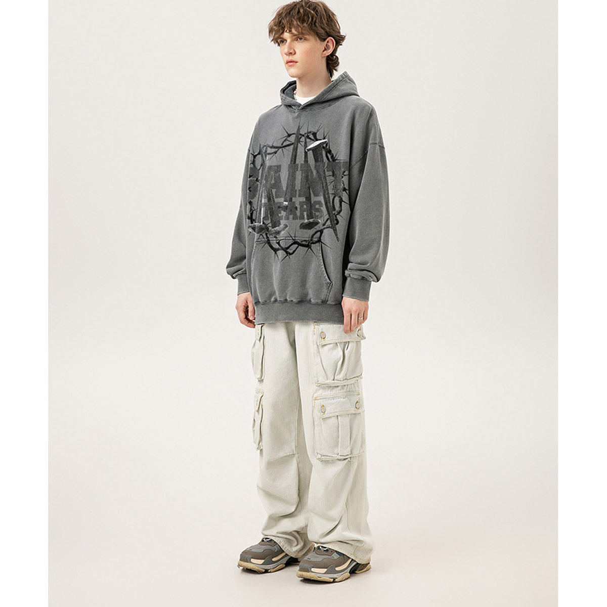 Unisex Hoodies Saint Michael Nail Pattern Old Loose Hoodie