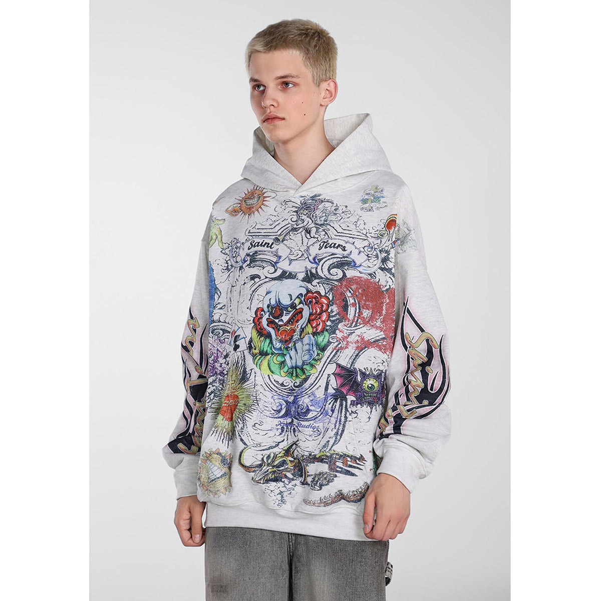 Unisex Hoodies Saint Michael Abstract Painted Graffiti Casual Loose Hoodie