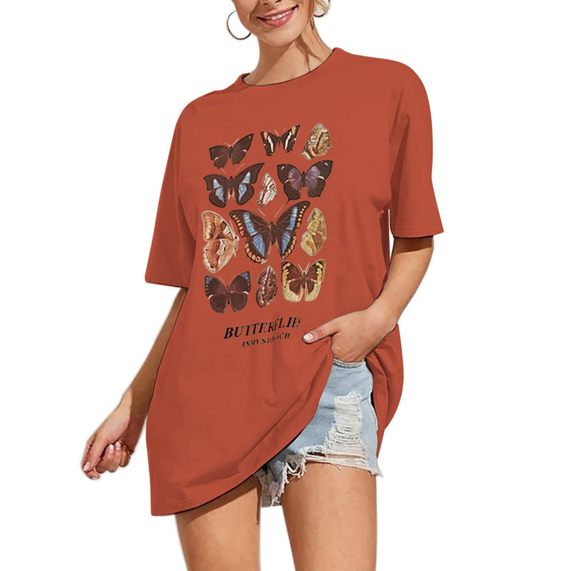 Meladyan Women’s Butterfly Printed Graphic Oversize Tee
