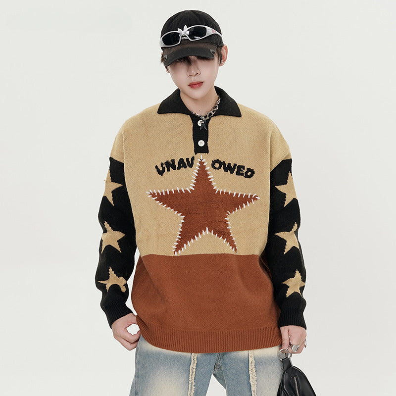 Women Sweater Vintage Preppy Style Polo Lapel Knitted Sweater