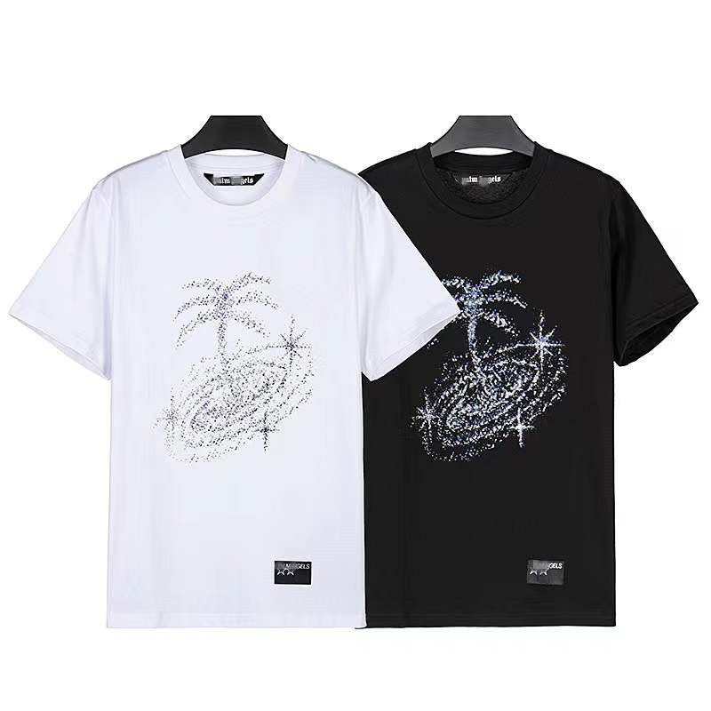 Palm Angels T Shirts Angel Starry Sky Fireworks Short Sleeve T-shirt Men's Loose Half Sleeve