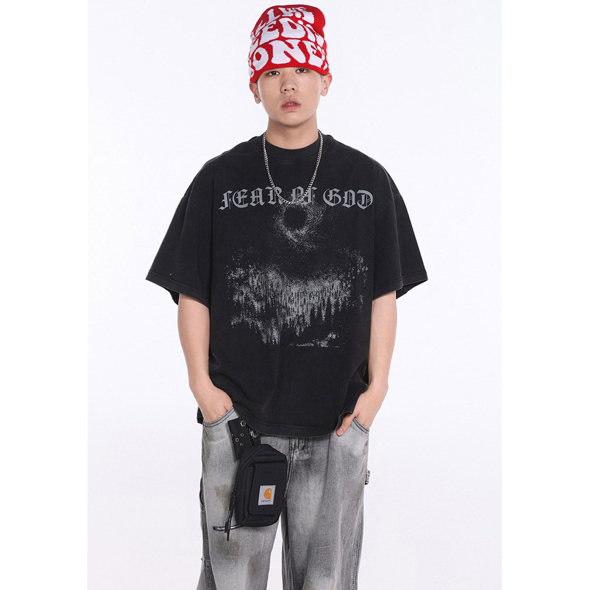 Unisex T-Shirts FOG Vintage Jesus Cross Loose Short Sleeves