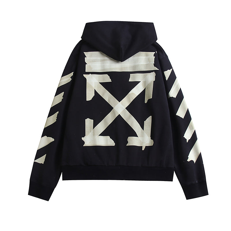 OW Hoodie Hot Stamping Tape Zipper Long-sleeved Sweatshirt