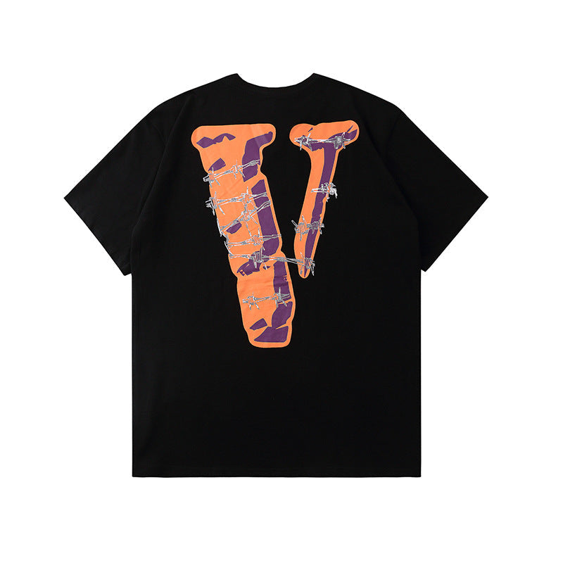 Vlone T Shirts Couple's Same Large V Printed Short Sleeve Men's and Women's High Street Loose T-shirt