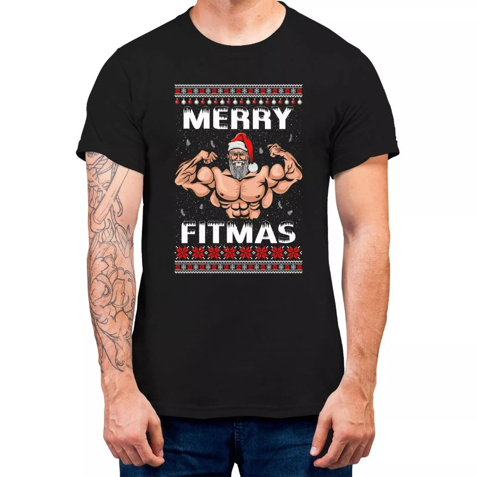 Merry Fitmas Christmas Gym Sport T-shirt For Funny Christmas