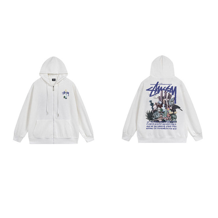 Stussy Hoodie Zip-Up Cardigan Fleece Hooded Sweater