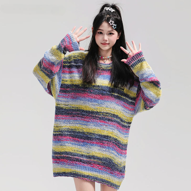Women Sweater Gradient Oversize All-Matching Knitted Sweater