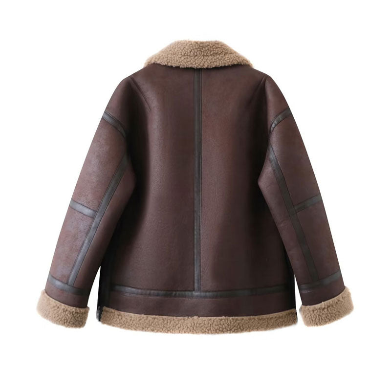 Women Cotton Coat Lamb Wool Casual Leather Coat