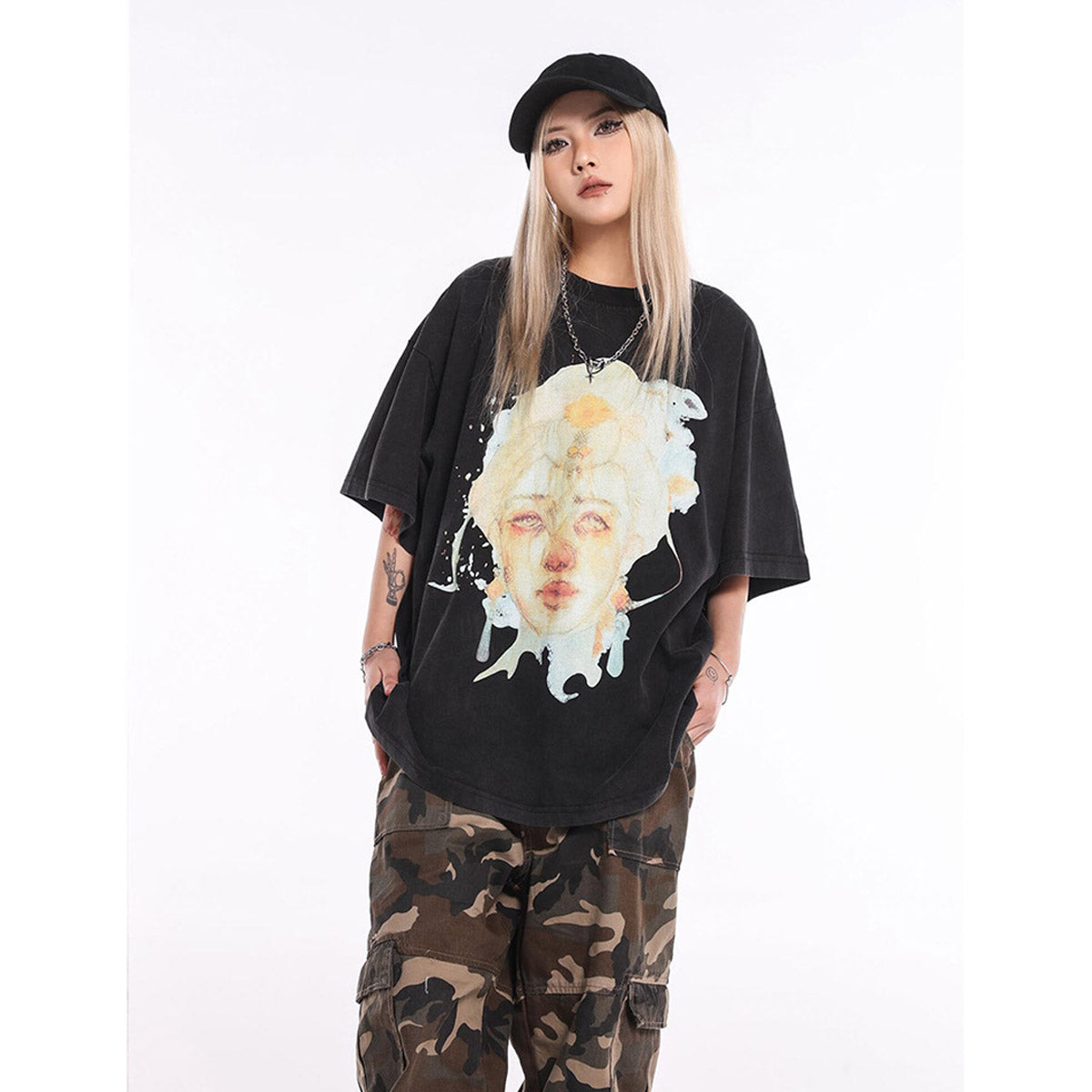 Unisex T-Shirts GALLERY DEPT Vintage Old Goddess Print Printed Loose T-Shirt
